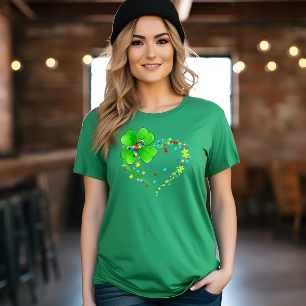 Product Image for  St. Patrick’s Day- Special Education- Autism Awareness Heart and Clover T-Shirt