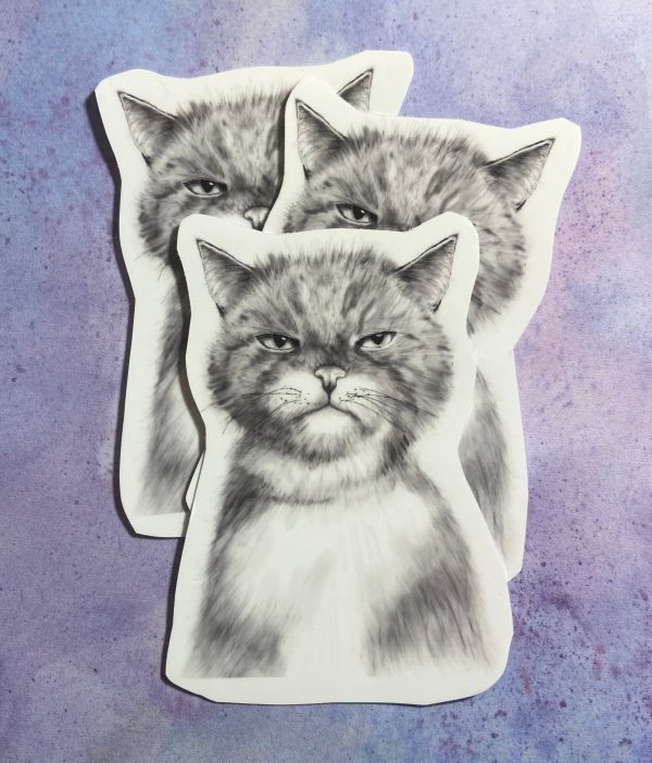 Product Image for  Mean Kitty Pencil Drawn Sticker Cute Cat Gifts, Cat Gift for Cat Lovers