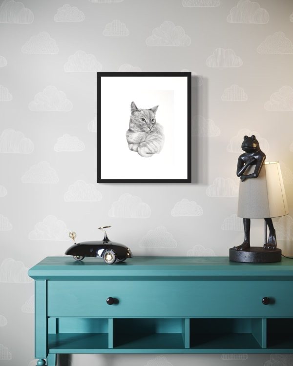 Product Image for  Lounging Kitty Pencil Art Print Catlovers Boho Cat Wall Art Animal Boho Print Cat lover Gift
