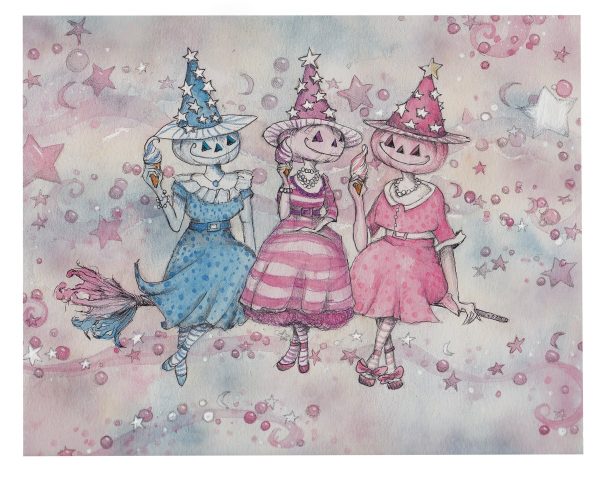 Product Image for  Ice Cream Run Print Witch Prints, Spooky Witch Decor, Halloween Decor, Pastel Halloween Decor Vintage Halloween Painting Vintage Witch Wall Art