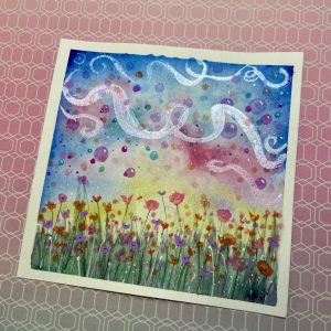 Product Image for  ORIGINAL Watercolor Painting, Swirly Flower Decor, Painting, Sunset Colors, House Decor