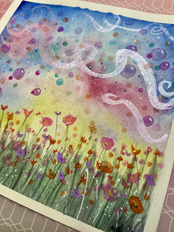 Product Image for  ORIGINAL Watercolor Painting, Swirly Flower Decor, Painting, Sunset Colors, House Decor