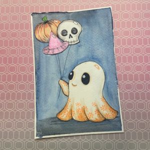 Product Image for  Original Balloon Ghost Watercolor Painting, Halloween art, Spooky Balloons