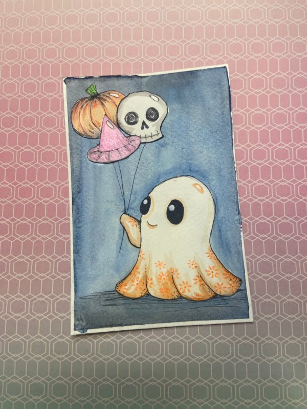 Product Image for  Original Balloon Ghost Watercolor Painting, Halloween art, Spooky Balloons