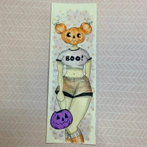 Product Image for  Hand painted Pumpkin Boo Girl Bookmark Whimsical Charm Book Lovers