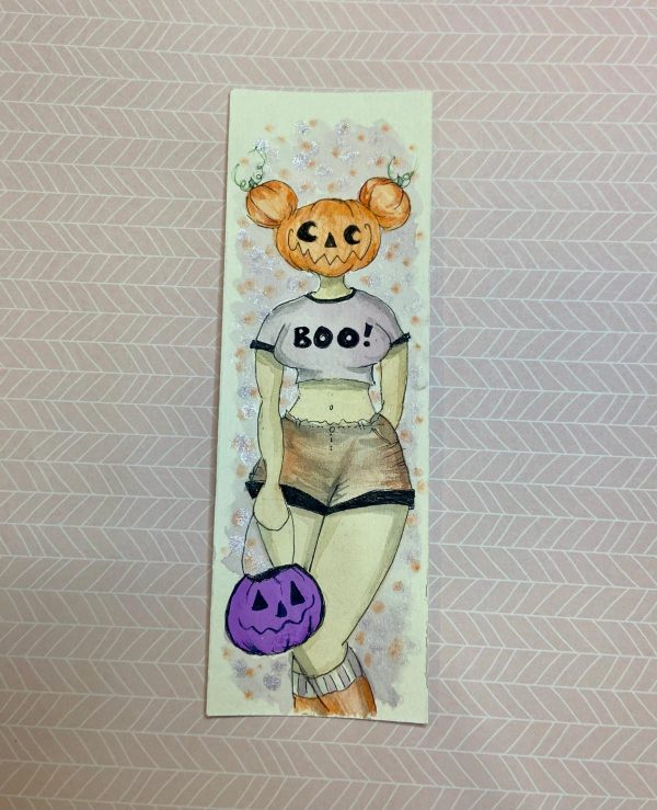 Product Image for  Hand painted Pumpkin Boo Girl Bookmark Whimsical Charm Book Lovers