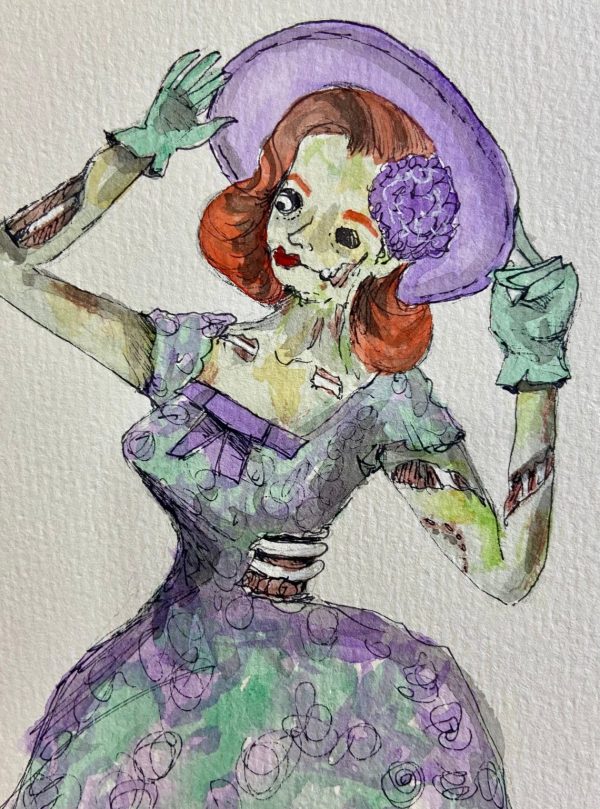 Product Image for  Zombie Tea Party Dress Painting, Halloween art, Spooky decor,