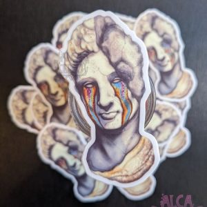 Product Image for  “Art in Ruins” Sticker – Statue with Rainbow Tears Vinyl Sticker